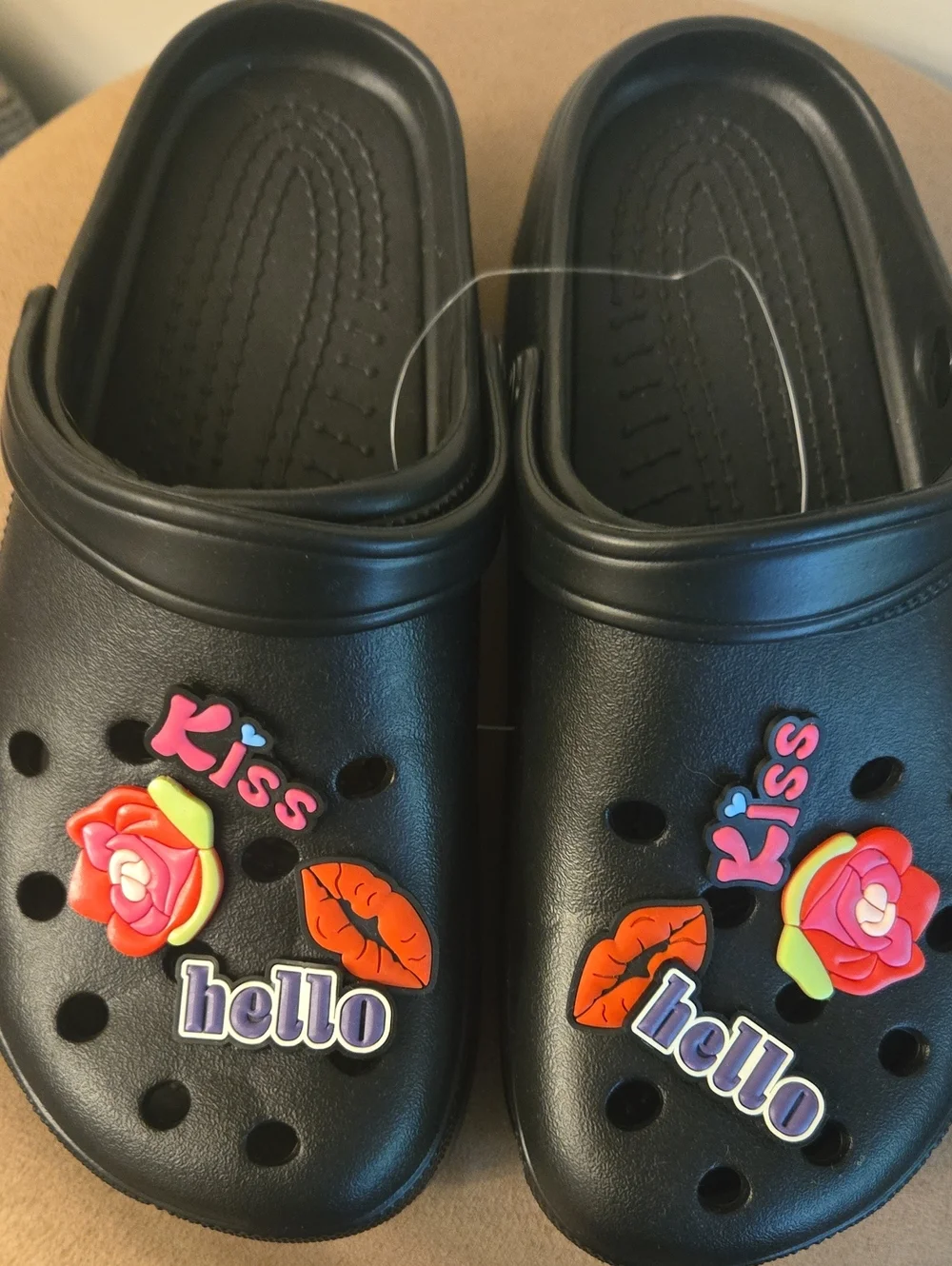 Kids Black Clog Shoes with Colorful Charm Accents